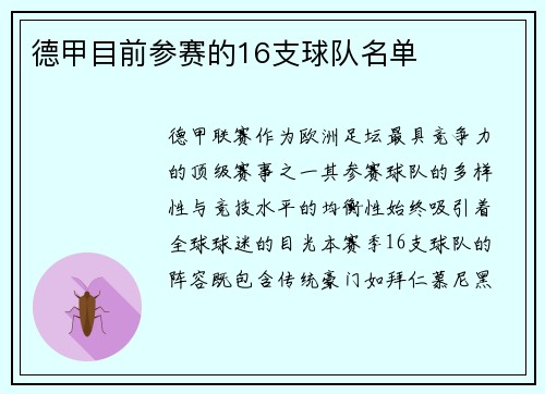 德甲目前参赛的16支球队名单